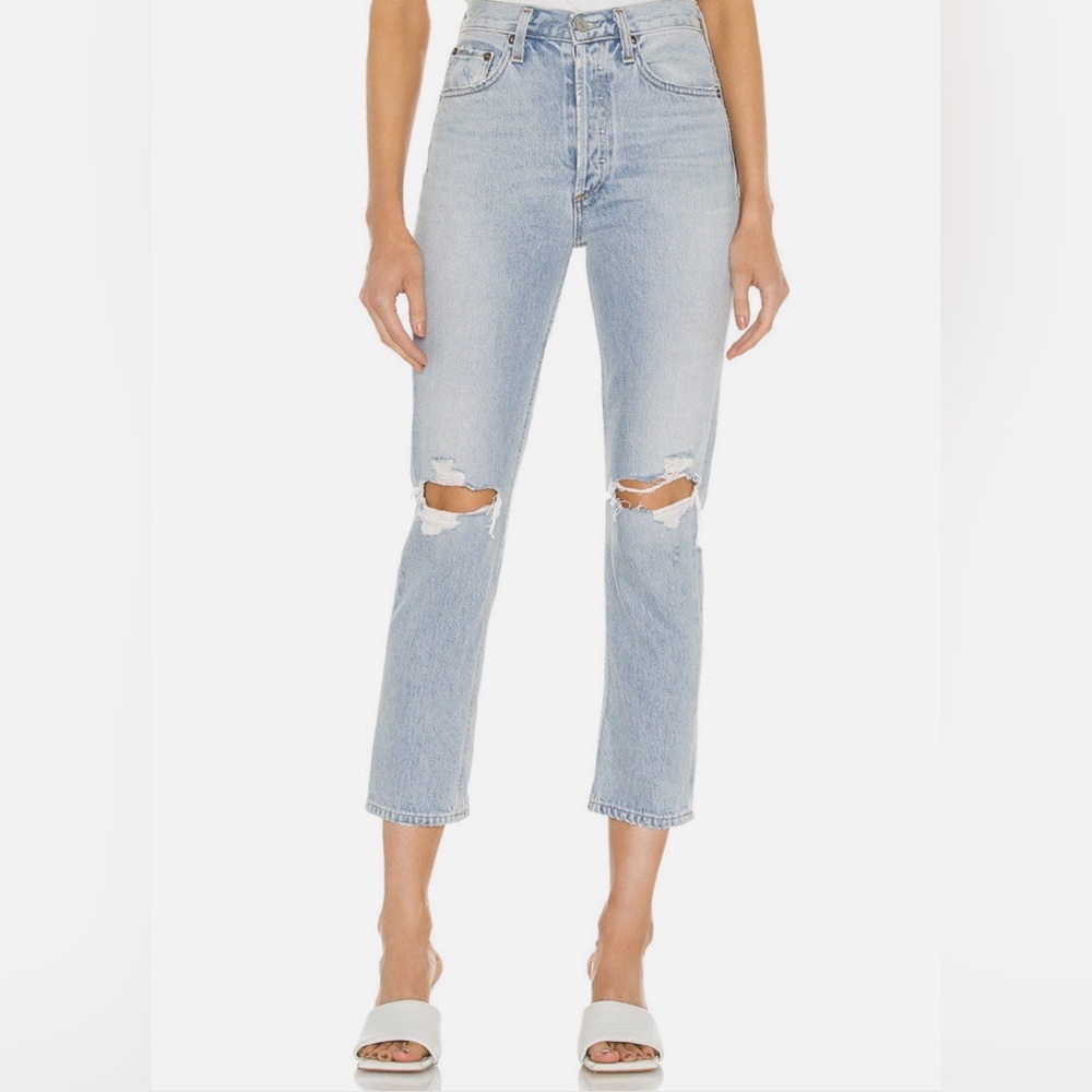 AGOLDE Riley High Rise Straight Crop Jean in Clear Skies Blue Size 27